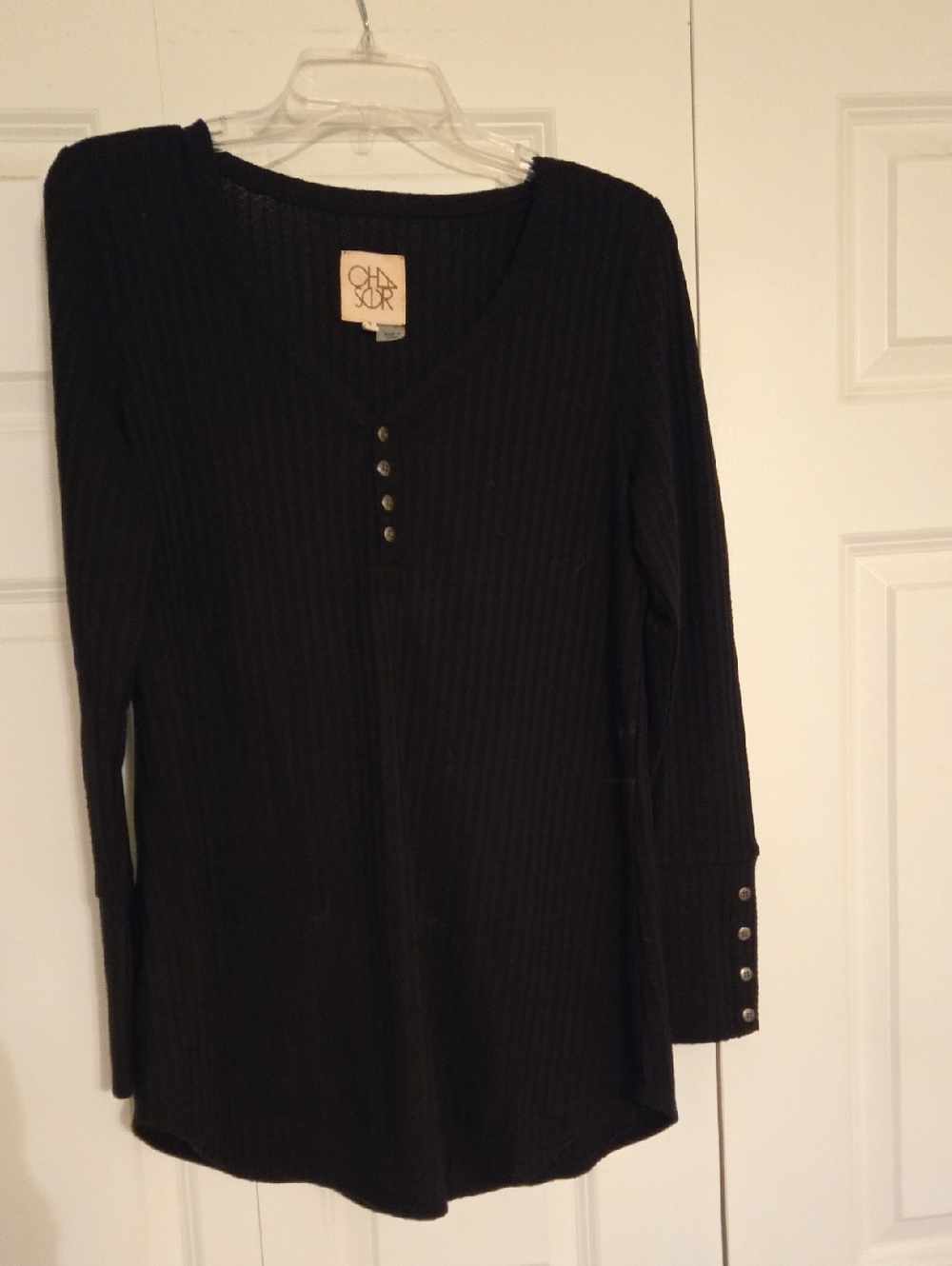 Chaser Black Ribbed Long Sleeve Henley Top